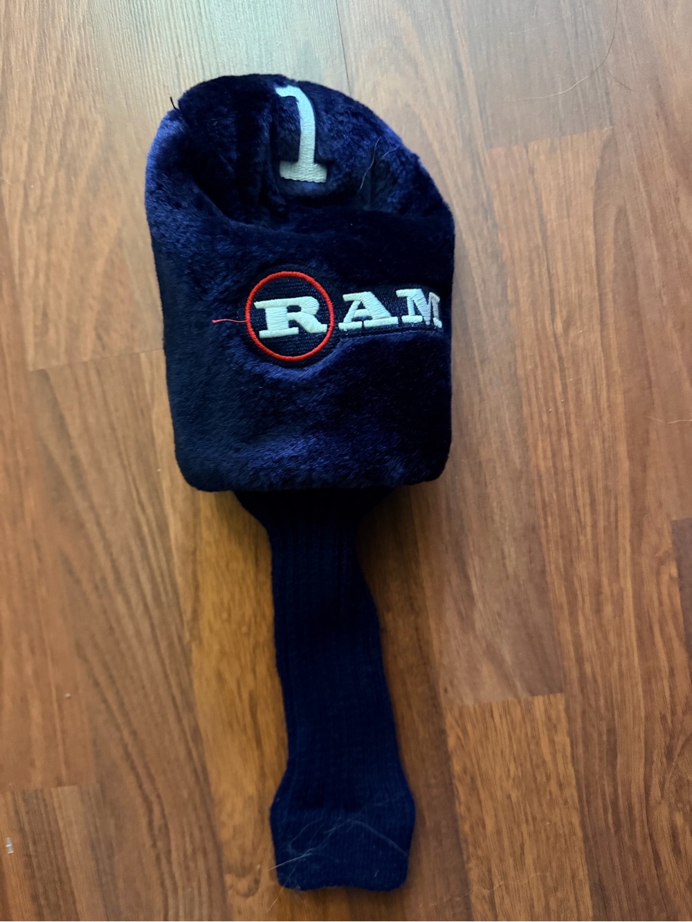 Navy RAM Fuzzy Driver Headcover with Knit Shaft